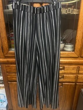 Black and White Vertical Stripe Wide Leg Pants